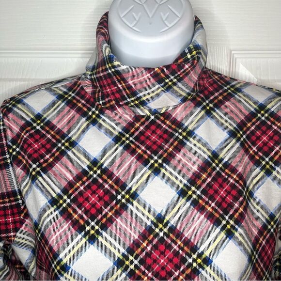 J.Crew Factory Plaid Printed Tissue Turtleneck Red Marine Salt Multi S NWOT - Picture 5 of 11